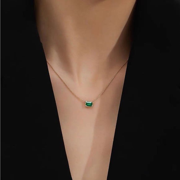 14k Solid Gold Dainty Emerald Charm Necklace - Picture 7 of 8